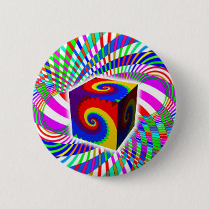 Rainbow Spiral Cube 6 Cm Round Badge