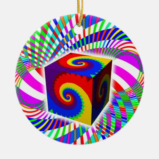 Rainbow Spiral Cube Ceramic Tree Decoration (Front)