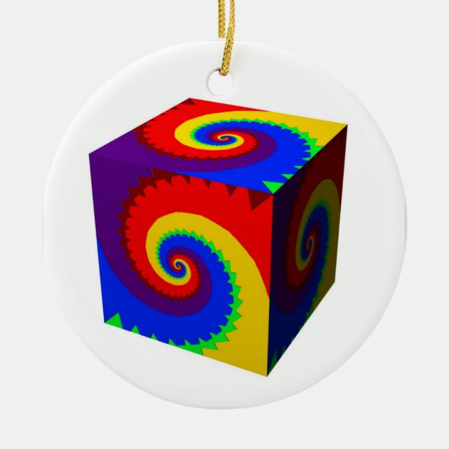 Rainbow Spiral Cube Ceramic Tree Decoration (Front)