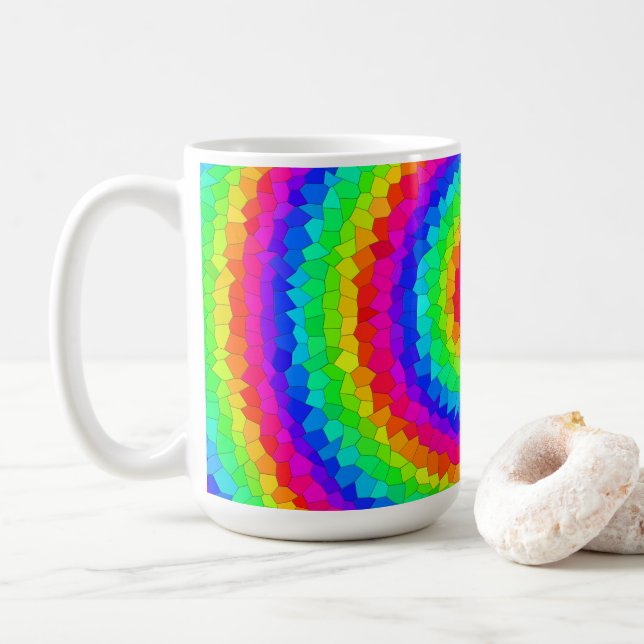 Rainbow Spiral Mosaic Tile Coffee Mug (With Donut)