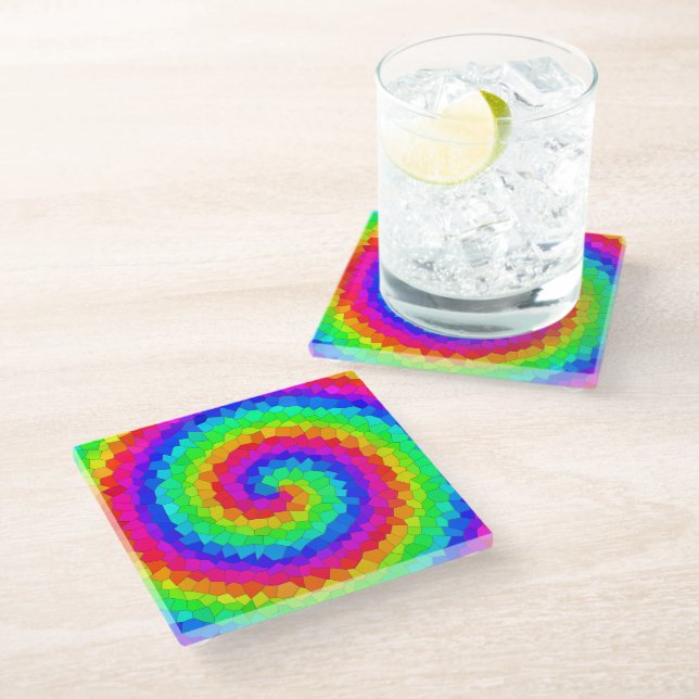 Rainbow Spiral Mosaic Tile Glass Coaster (Angled)