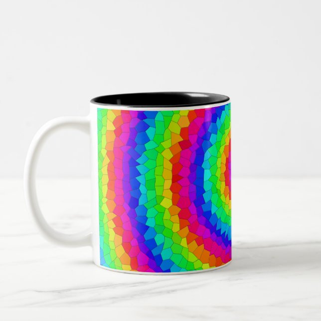 Rainbow Spiral Mosaic Tile Two-Tone Coffee Mug (Left)