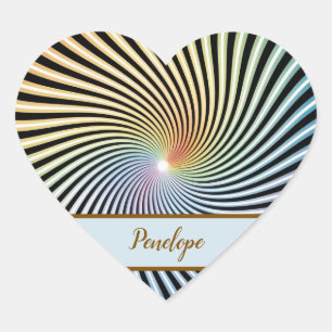 Rainbow Spiral Optical Illusion Art Custom Name Heart Sticker