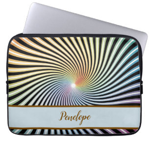 Rainbow Spiral Optical Illusion Art Custom Name Laptop Sleeve