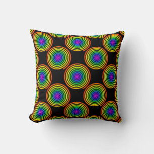 Rainbow Spiral Pattern on Black Background Cushion