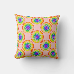 Rainbow Spiral Pattern on Pink Background Cushion