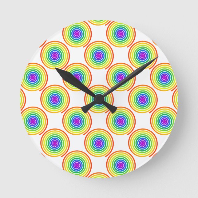 Rainbow Spiral Pattern Round Clock (Front)