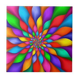 Rainbow Spiral Petals Flower Tile