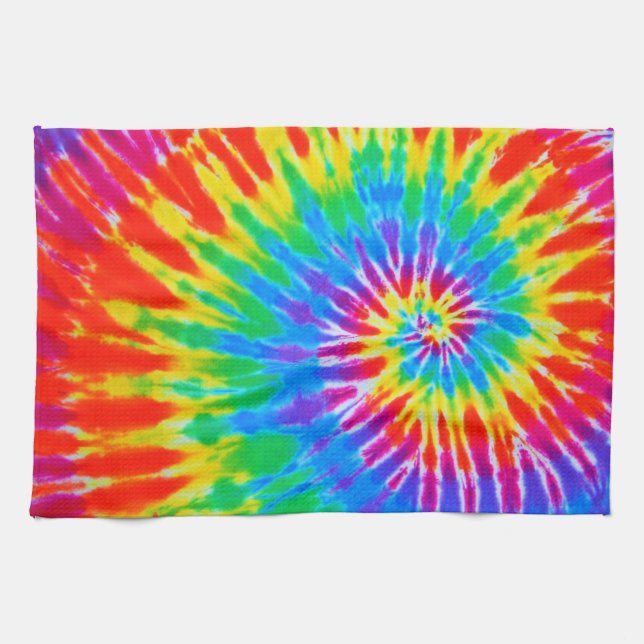 Rainbow Spiral Tie Dye Kitchen Towel (Horizontal)