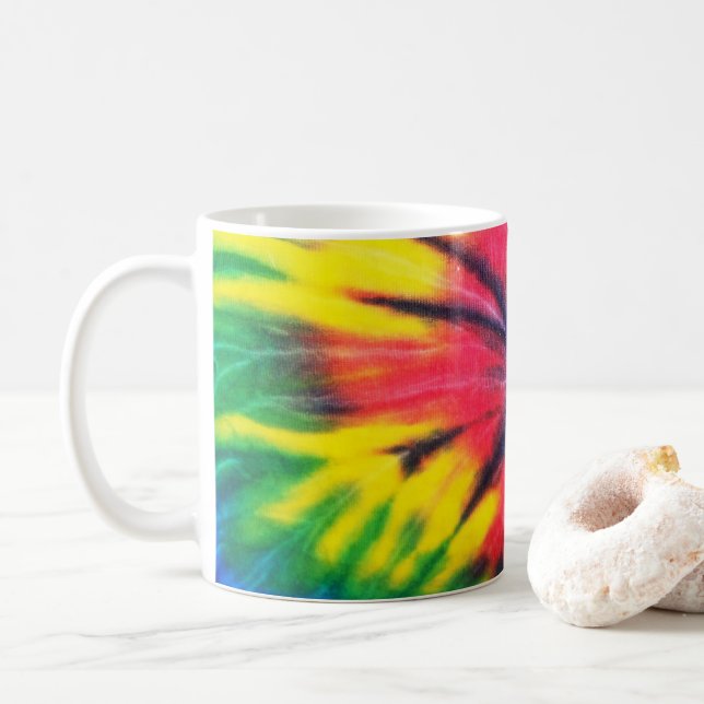 Rainbow Spiral Tie Dye Photo Coffee Mug (With Donut)