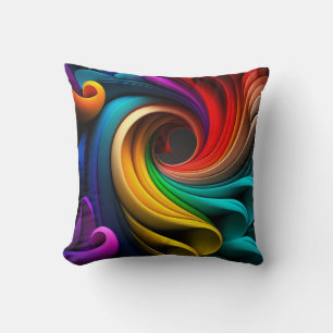 Rainbow Spiral with Layered Flowing Ribbons Cushion