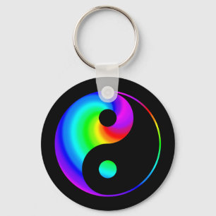 Rainbow Spiral Yin Yang Symbol Keychain