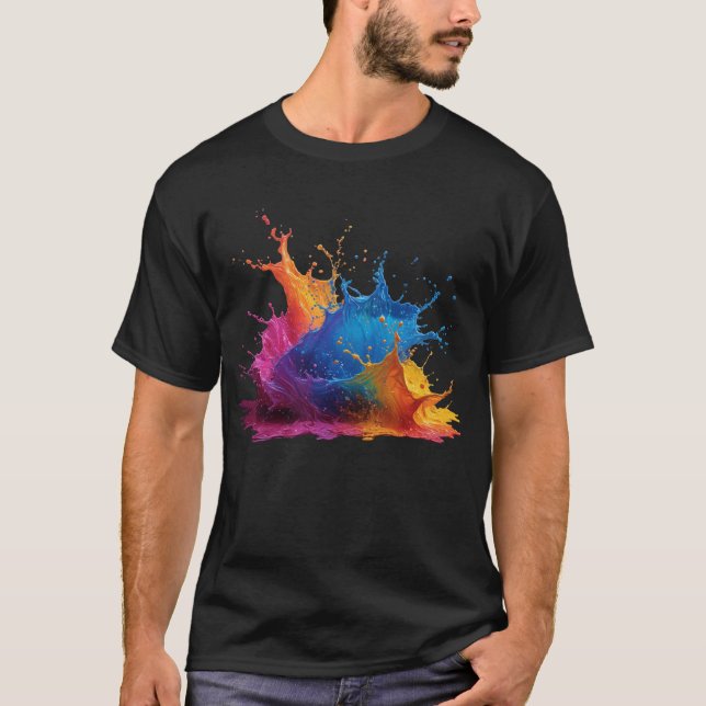 Rainbow Splash Abstract Color Burst T-Shirt (Front)