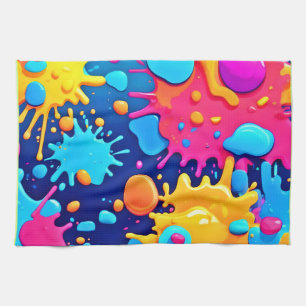 Rainbow Splash Paint Art Tea Towel