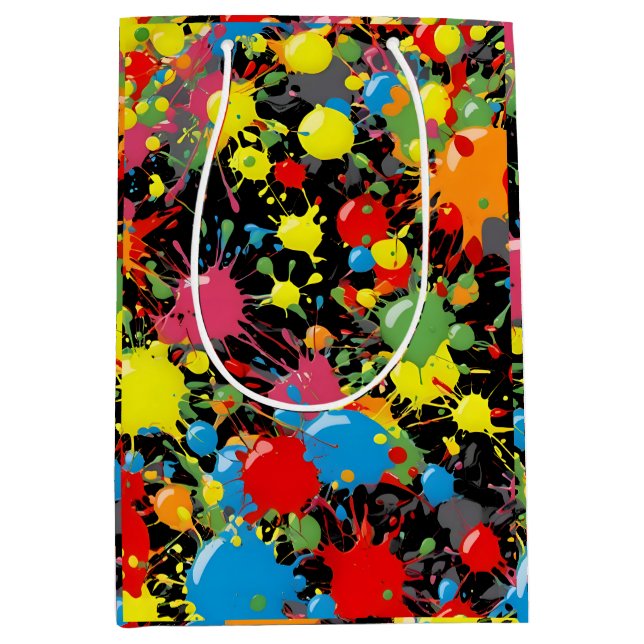 Rainbow Splash Paint Droplets PD Medium Gift Bag (Front)