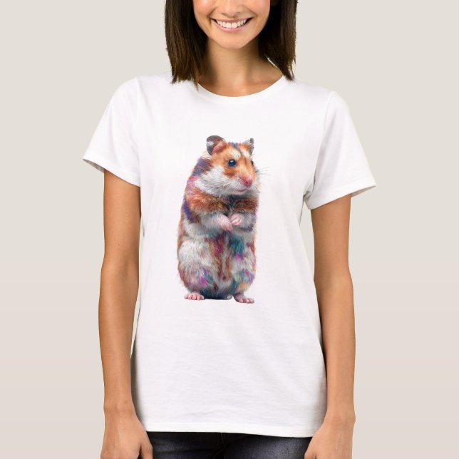 Rainbow Splash Painted Hamster Illustration Women T-Shirt (Front)