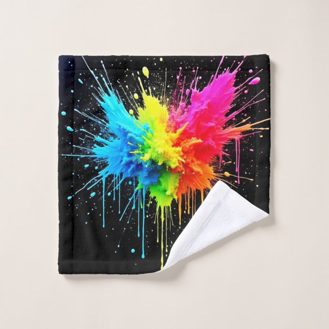 Rainbow Splash Powder Art Bath Towel Set (Wash Cloth)