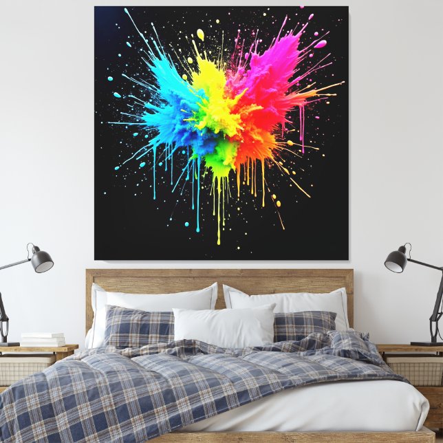 Rainbow Splash Powder Art Canvas Print (Insitu(Bedroom))