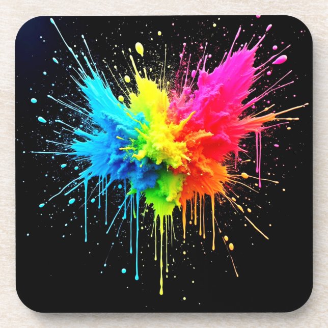 Rainbow Splash Powder Art Coaster (Front)
