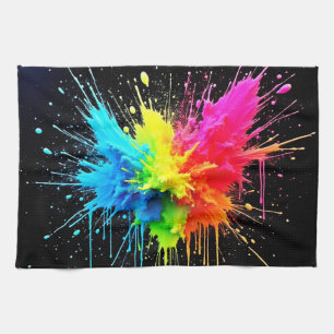 Rainbow Splash Powder Art Tea Towel