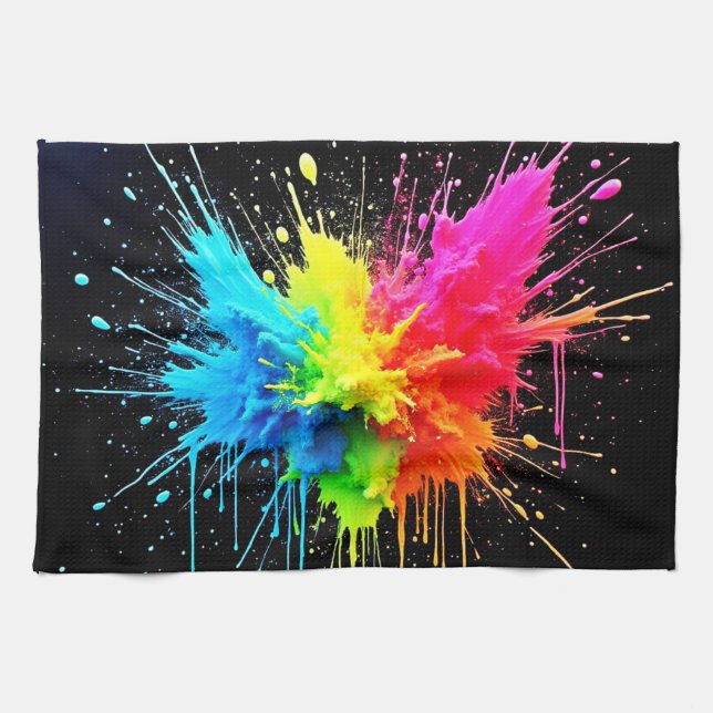 Rainbow Splash Powder Art Tea Towel (Horizontal)