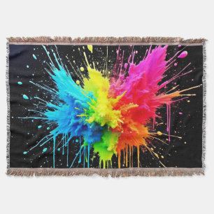 Rainbow Splash Powder Art Throw Blanket