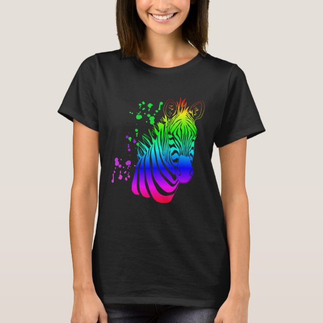 Rainbow splash zebra colorful zebra print T-Shirt (Front)