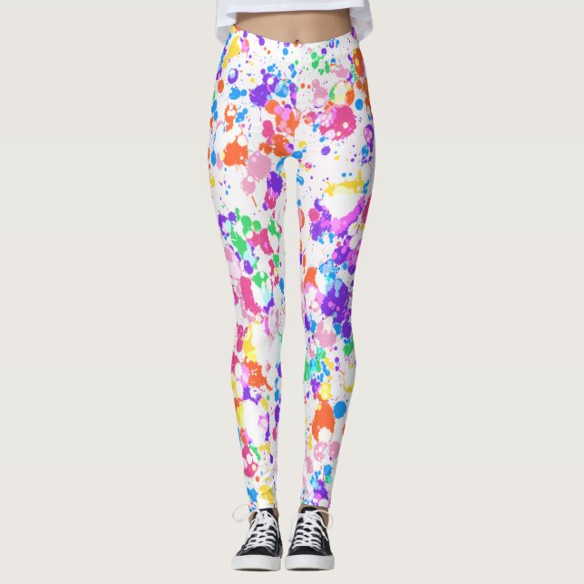 Rainbow Splatter Art Colourful Splashes Leggings (Front)