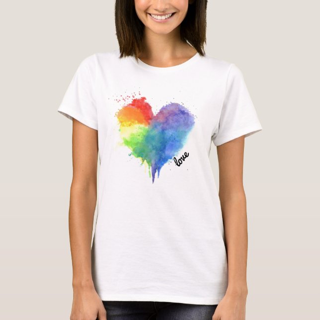 Rainbow Splatter Heart Logo love t shirt (Front)