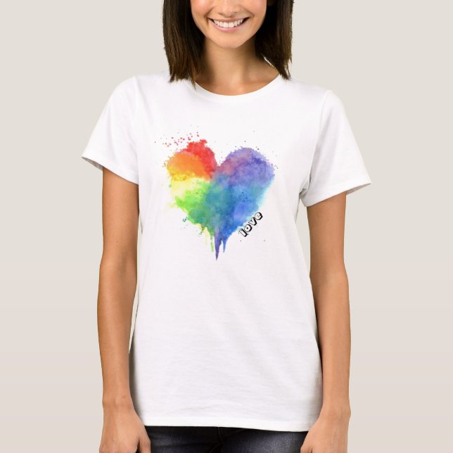 Rainbow Splatter Heart Love T Shirt (Front)