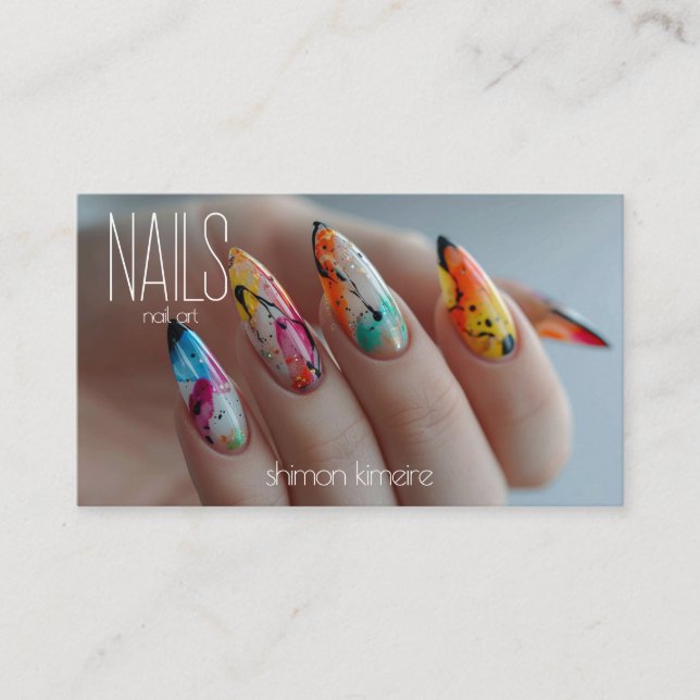 Rainbow Splatter Nail Art Manicurist Loyalty  Business Card (Front)