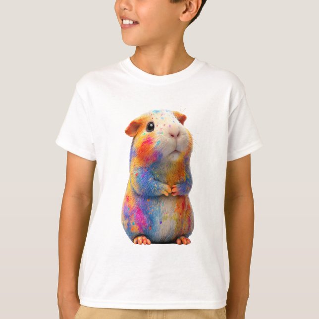 Rainbow Splatter Painted Hamster Kids T-Shirt (Front)