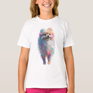Rainbow Splattered Pomeranian Puppy Kids T-Shirt