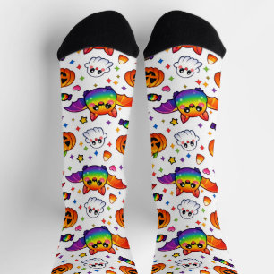 🦇🌈 Rainbow Spooky Party Crew Socks