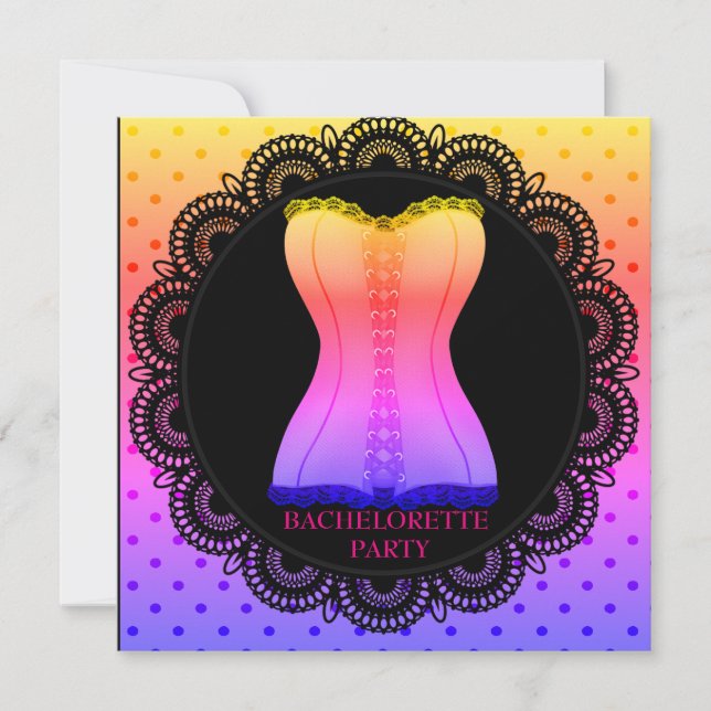 Rainbow SPOT CORSET BACHELORETTE PARTY INVITATION (Front)
