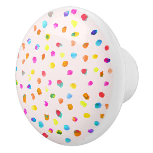 Rainbow spots on white kids colourful art design ceramic knob