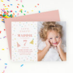 Rainbow Sprinkle Kids Birthday Party Invitation<br><div class="desc">Rainbow Sprinkles Kids Photo Birthday Party Invitations feature pastel candy sprinkles,  bold name and age,  party hats and vertical photo. Customise the text using the Edit button to personalise your invitations.</div>