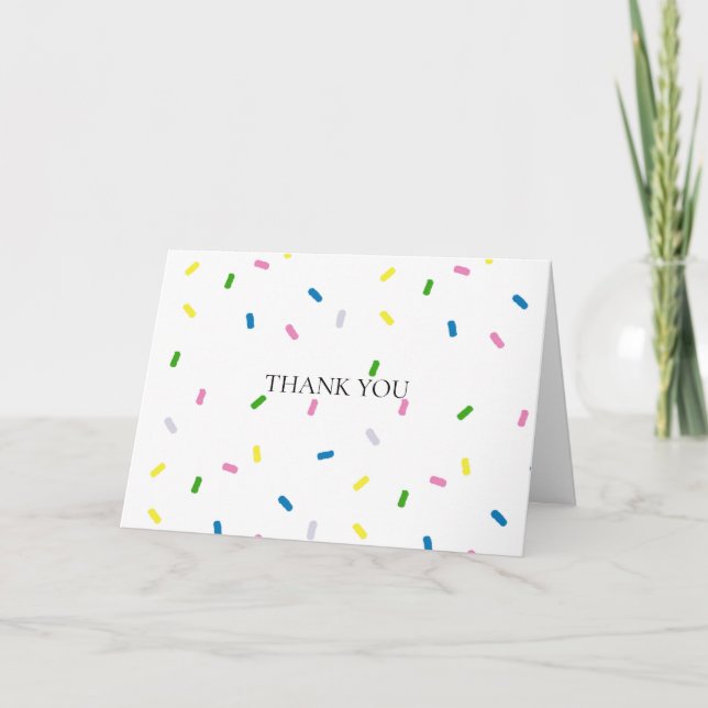 Rainbow Sprinkle Shower Birthday Thank You Card (Front)