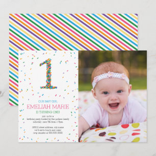 Rainbow Sprinkles 1st Birthday Party Invite