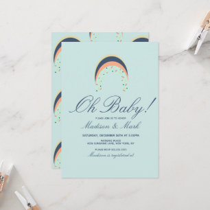 Rainbow Sprinkles Brush Stroke Baby Shower Blue Invitation