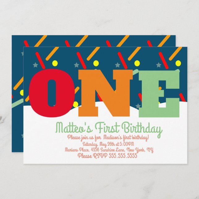 Rainbow Sprinkles Colourful Birthday Party Invitation (Front/Back)