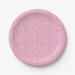 Rainbow Sprinkles Colourful Confetti Light Pink Paper Plate