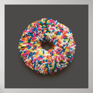 Rainbow Sprinkles Doughnut poster (on grey)
