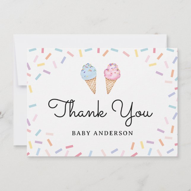 Rainbow Sprinkles Ice Cream Baby Thank You (Front)