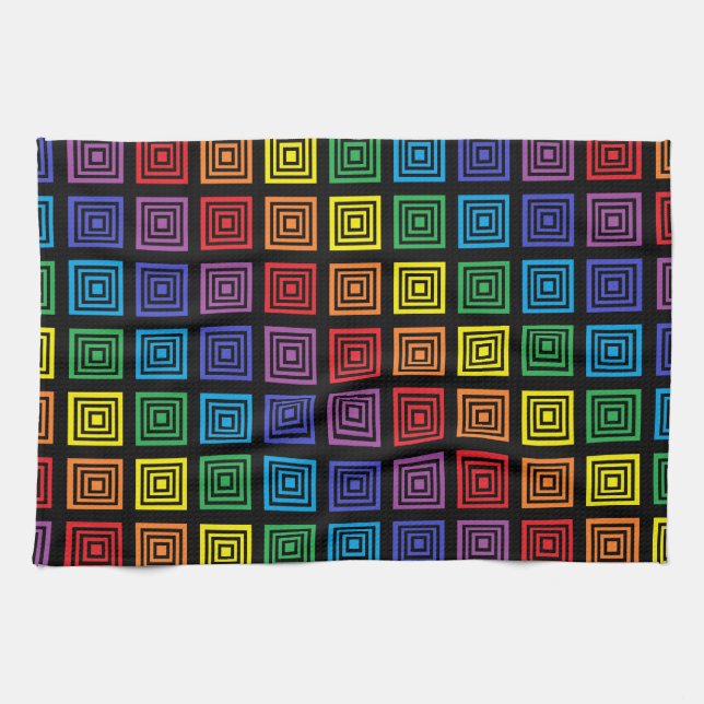 Rainbow Squared Black Tea Towel (Horizontal)