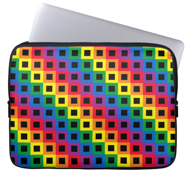 Rainbow Squares Black Laptop Sleeve (Front)