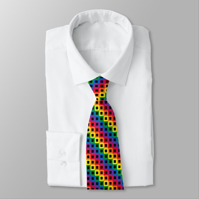 Rainbow Squares Black Tie (Tied)