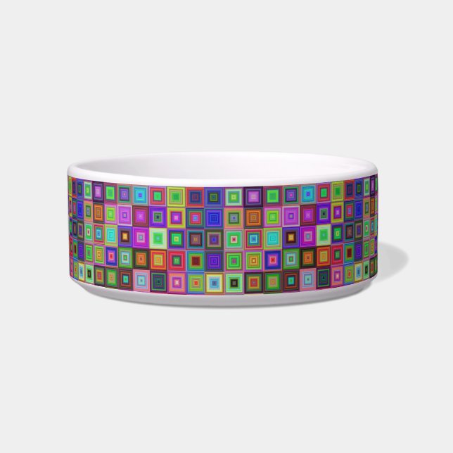 rainbow squares cat food bowl (Front)
