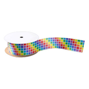 Rainbow Squares Ribbon Satin Ribbon