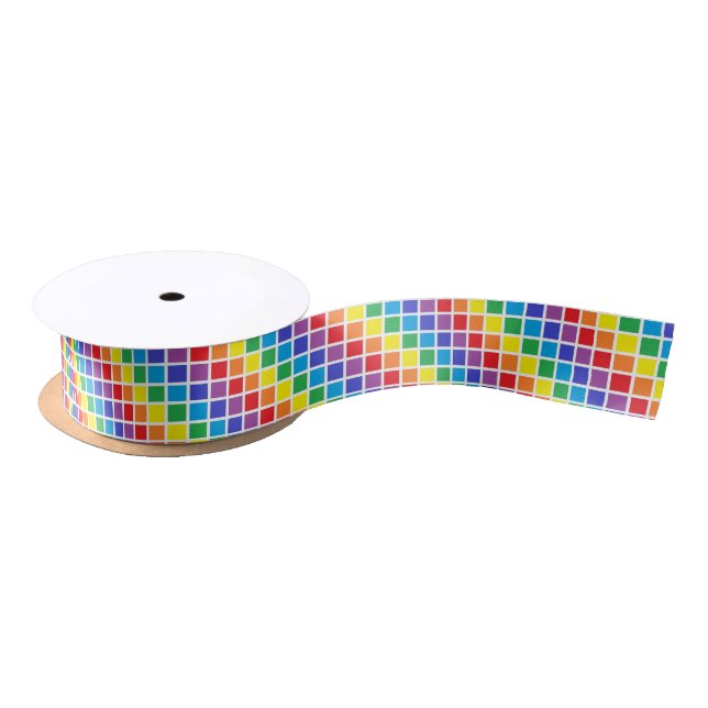 Rainbow Squares Ribbon Satin Ribbon (Spool)